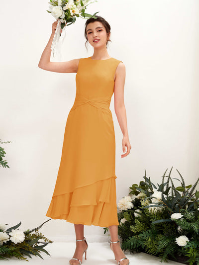 Carlyna Raina Mermaid Mango Bridesmaid Dress Midi Sleeveless Round Neck Dress #color_mango