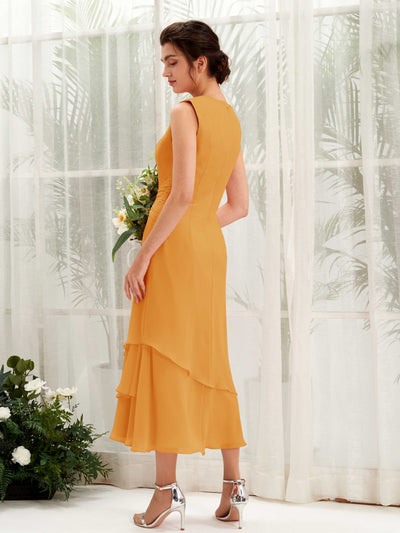Carlyna Raina Mermaid Mango Bridesmaid Dress Midi Sleeveless Round Neck Dress #color_mango