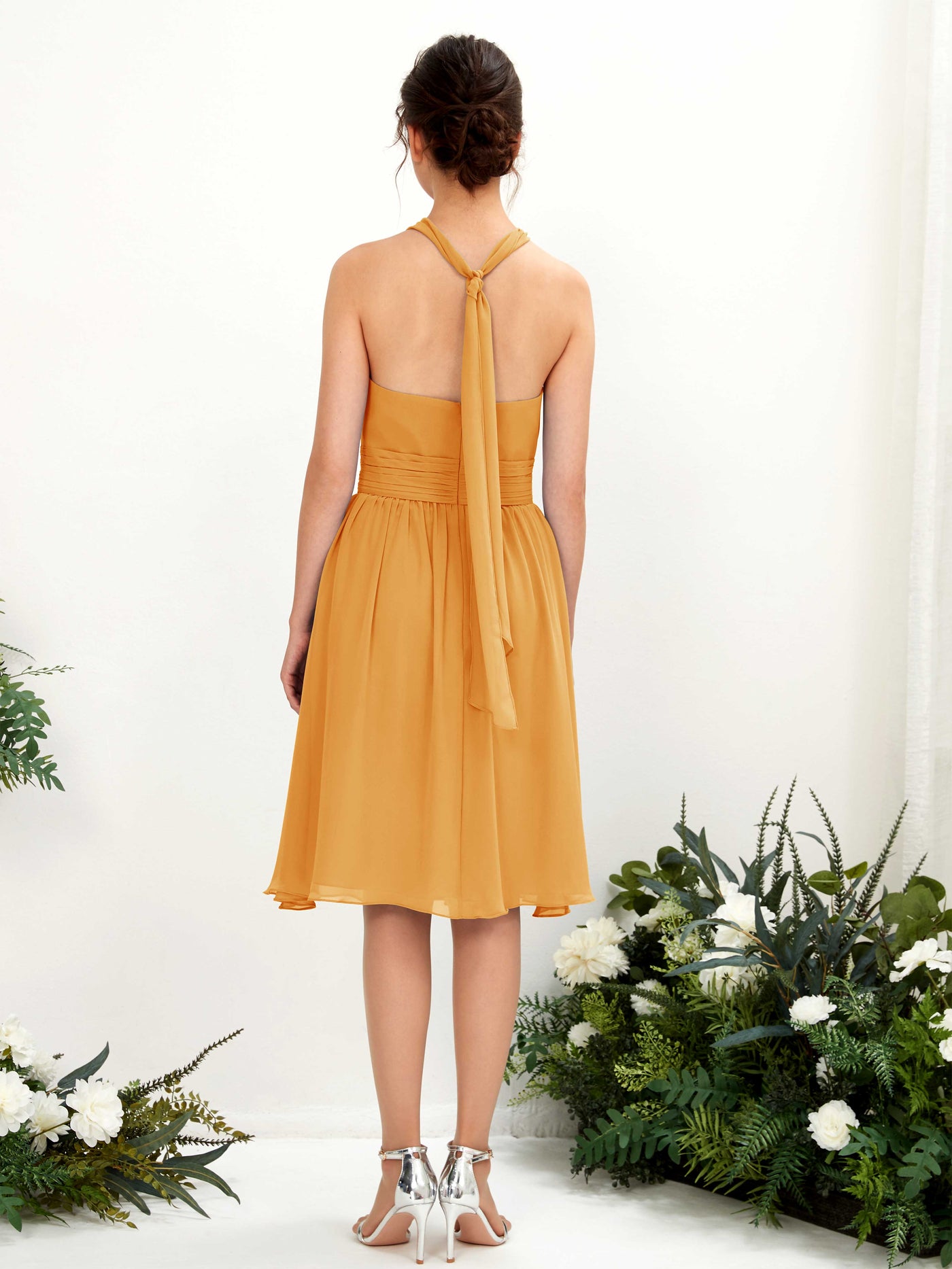 Halter Strapless Chiffon Bridesmaid Dress - Mango (81222602)#color_mango