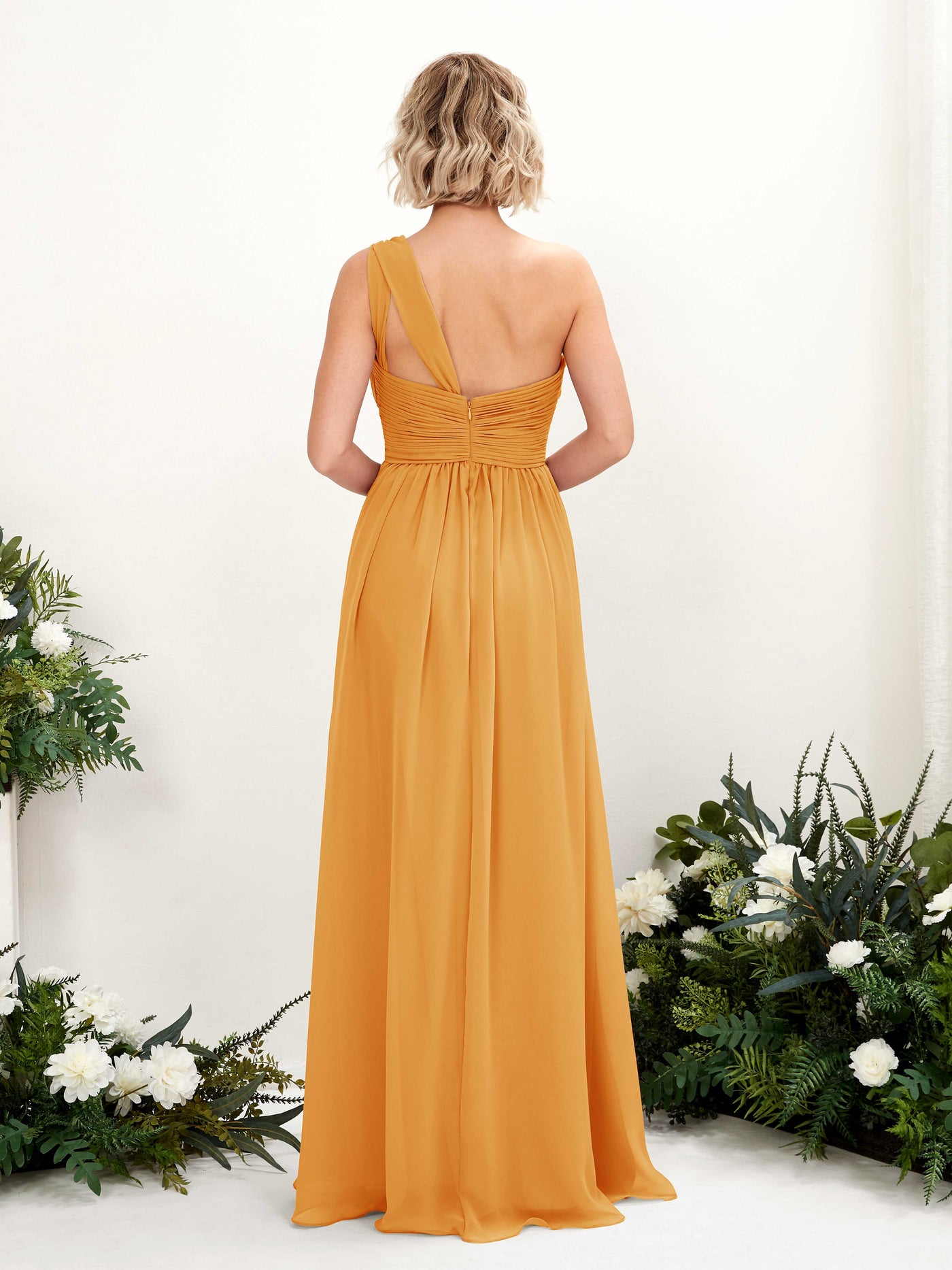 One Shoulder Sleeveless Chiffon Bridesmaid Dress - Mango (81225002)#color_mango