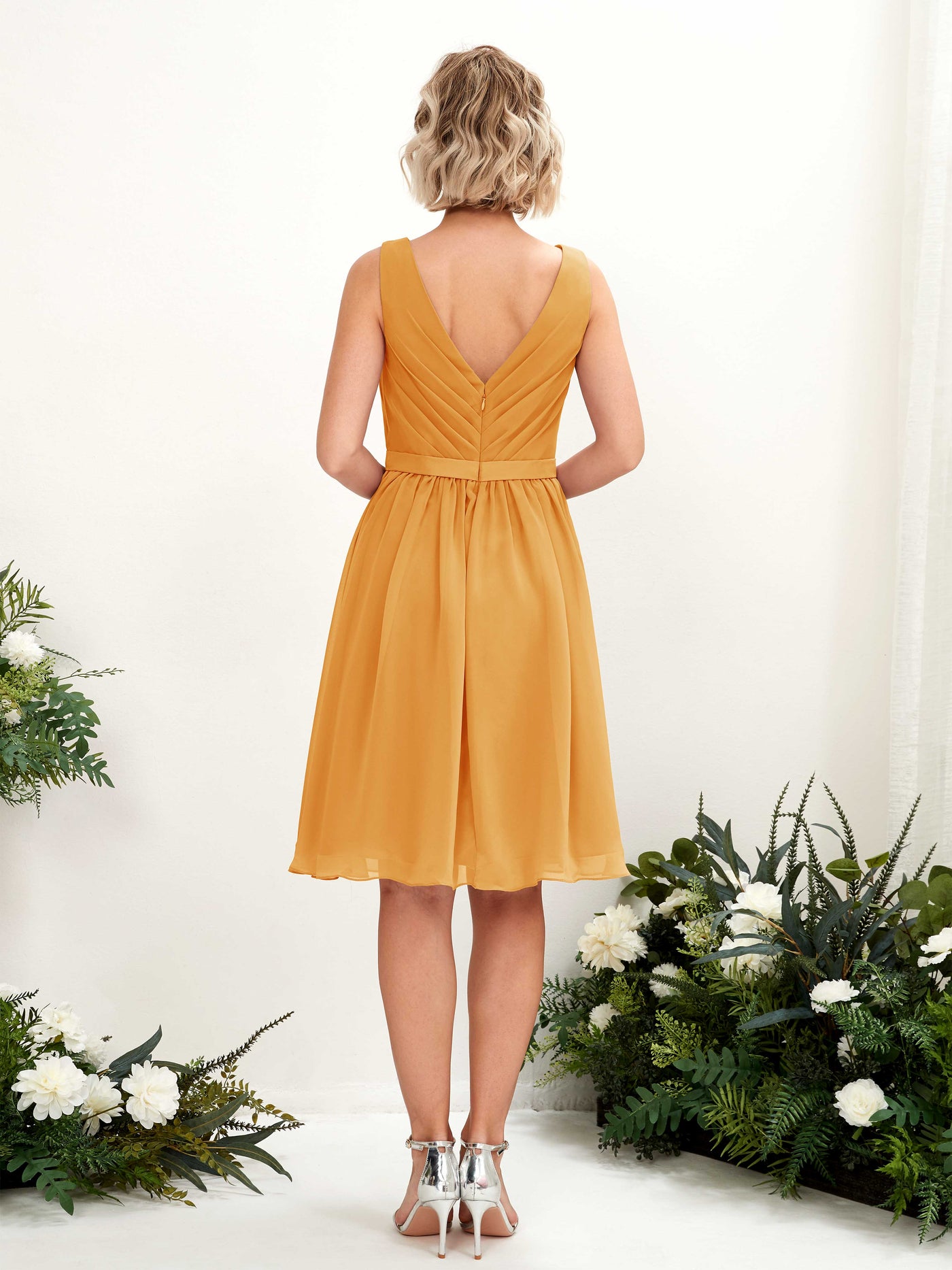 V-neck Sleeveless Chiffon Bridesmaid Dress - Mango (81224802)#color_mango