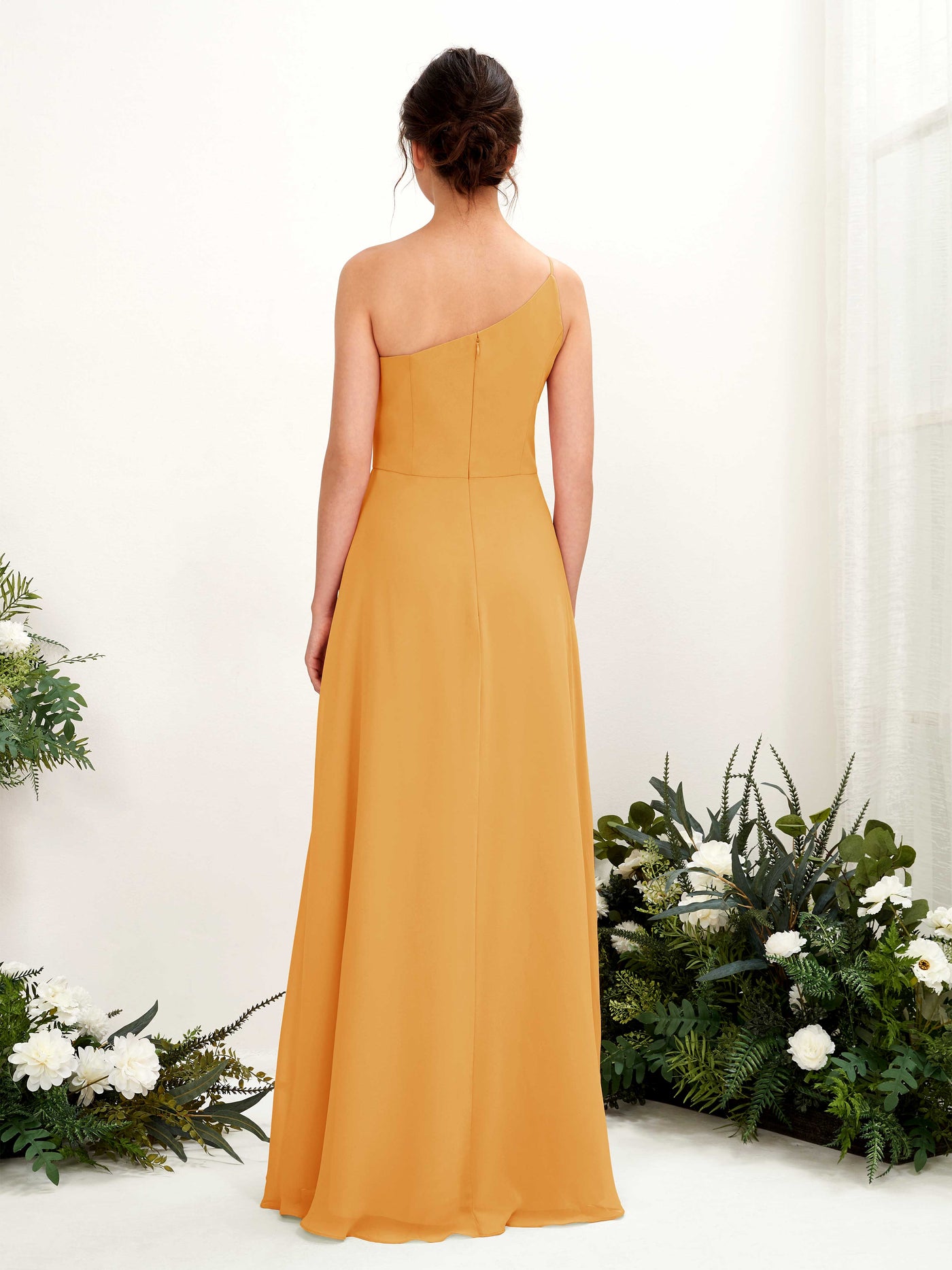 One Shoulder Sleeveless Chiffon Bridesmaid Dress - Mango (81225702)#color_mango