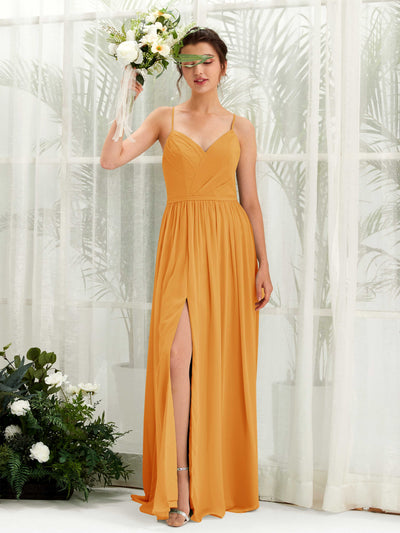 Carlyna Angela A-Line Mango Bridesmaid Dress Maxi Sleeveless V-Neck Dress Front View #color_mango
