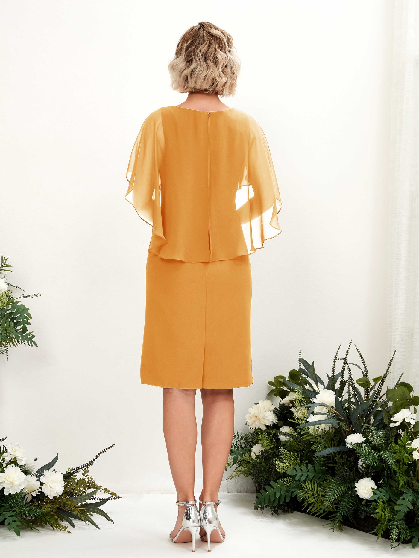 V-neck Short Sleeves Chiffon Bridesmaid Dress - Mango (81224002)#color_mango