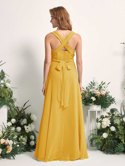 Carlyna Carolyn Convertible Mustard Yellow Bridesmaid Dress Maxi Sleeveless Sweetheart Dress Side View 4 #color_mustard-yellow