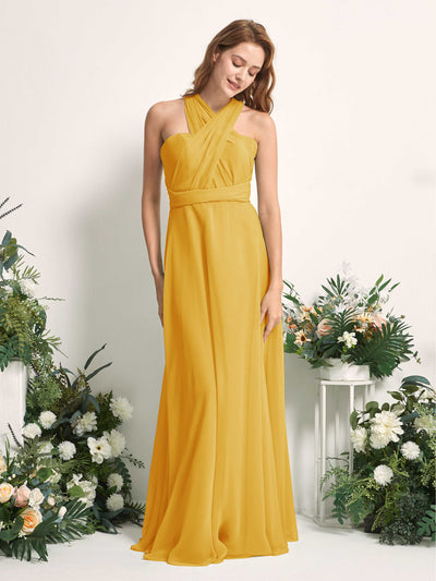Carlyna Carolyn Convertible Mustard Yellow Bridesmaid Dress Maxi Sleeveless Sweetheart Dress Side View 5 #color_mustard-yellow