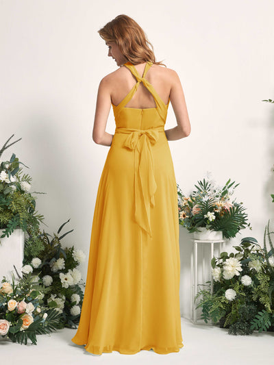 Carlyna Carolyn Convertible Mustard Yellow Bridesmaid Dress Maxi Sleeveless Sweetheart Dress Back View #color_mustard-yellow
