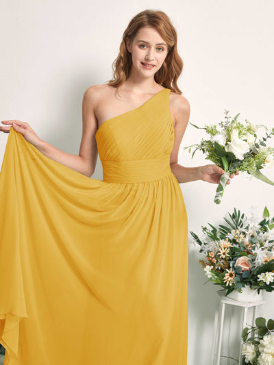 Carlyna Pandora A-Line Mustard Yellow Bridesmaid Dress Maxi Sleeveless One Shoulder Dress #color_mustard-yellow