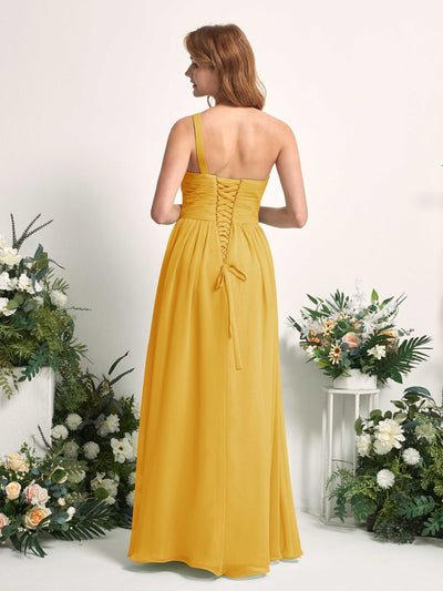 Carlyna Pandora A-Line Mustard Yellow Bridesmaid Dress Maxi Sleeveless One Shoulder Dress #color_mustard-yellow