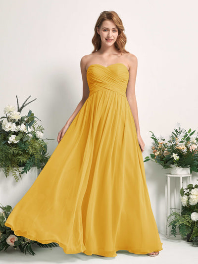 Carlyna Elma A-Line Mustard Yellow Bridesmaid Dress Maxi Sleeveless Sweetheart Dress Front View #color_mustard-yellow