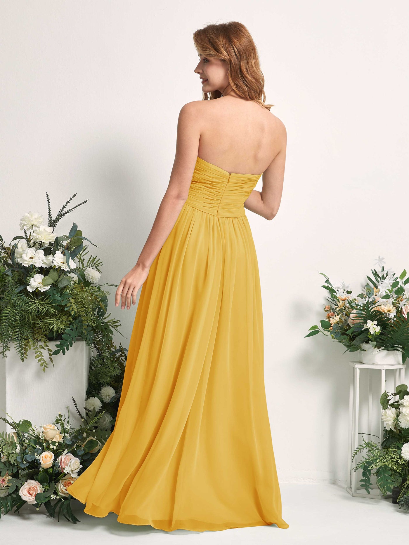 Bridesmaid Dress A-line Chiffon Sweetheart Full Length Sleeveless Wedding Party Dress - Mustard Yellow (81226933)#color_mustard-yellow