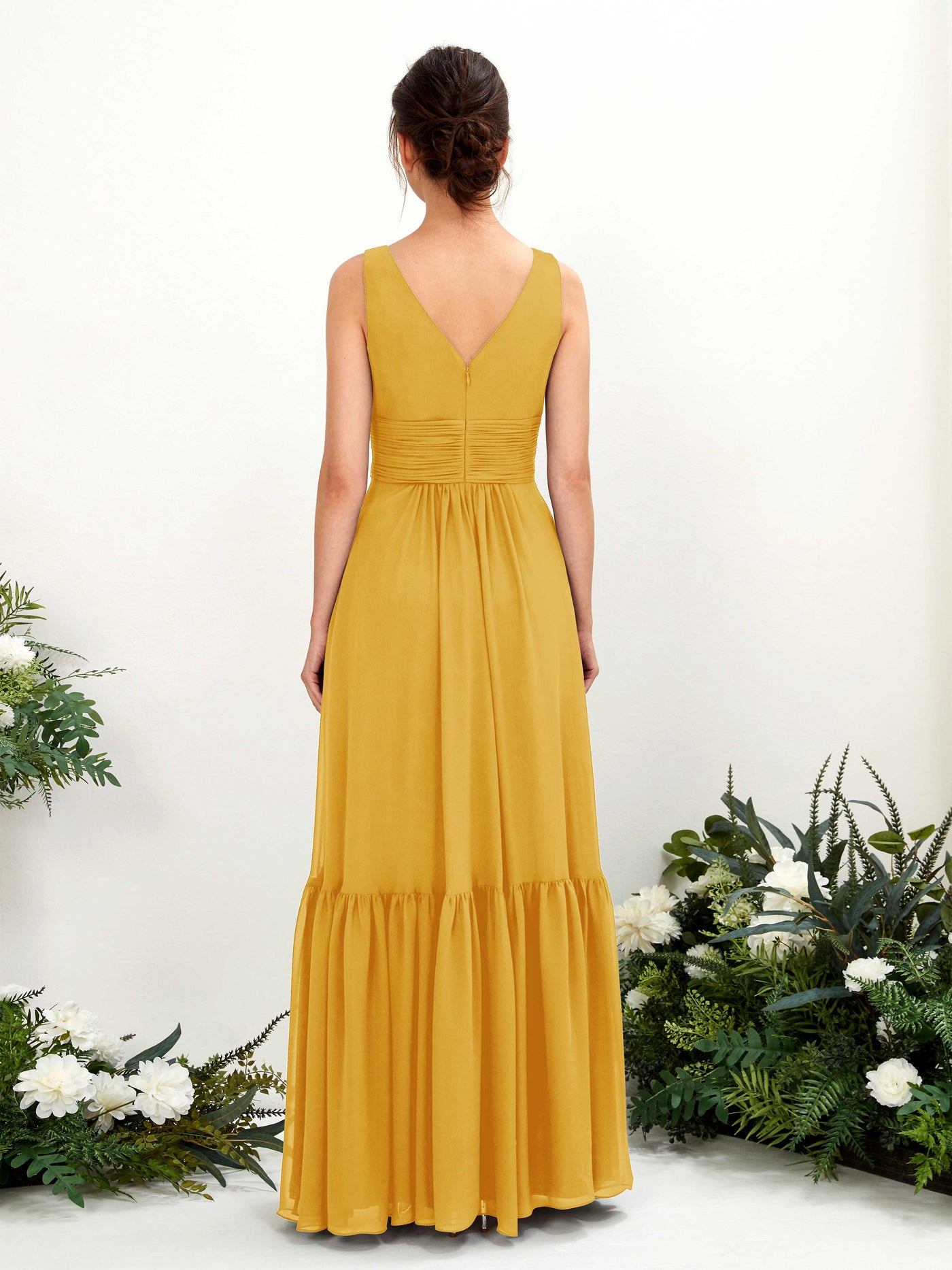 A-line Maternity Straps Sleeveless Chiffon Bridesmaid Dress - Mustard Yellow (80223733)#color_mustard-yellow