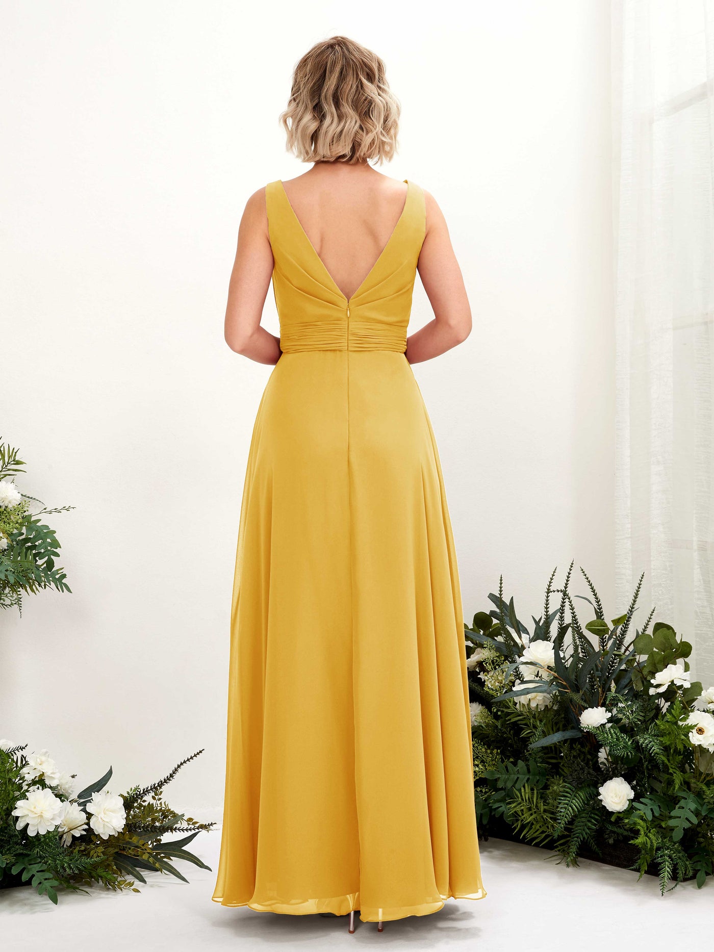 A-line Bateau Sleeveless Chiffon Bridesmaid Dress - Mustard Yellow (81225833)#color_mustard-yellow