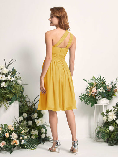 Carlyna Echo A-Line Mustard Yellow Bridesmaid Dress Knee-Length Sleeveless One Shoulder Dress Back View #color_mustard-yellow