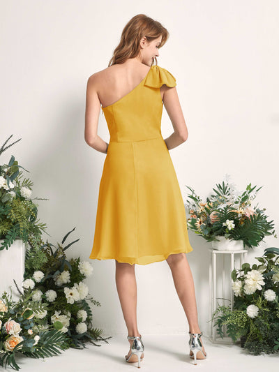 Carlyna Brenda A-Line Mustard Yellow Bridesmaid Dress Knee-Length Sleeveless One Shoulder Dress Back View #color_mustard-yellow