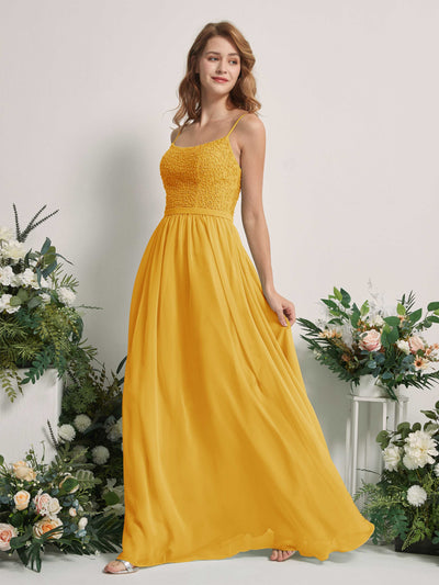 Carlyna Ursula A-Line Mustard Yellow Beaded Bridesmaid Dress Maxi Sleeveless Sweetheart Dress #color_mustard-yellow