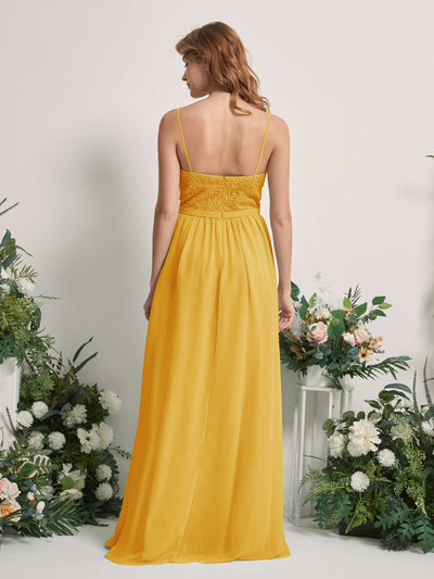 Carlyna Ursula A-Line Mustard Yellow Beaded Bridesmaid Dress Maxi Sleeveless Sweetheart Dress #color_mustard-yellow