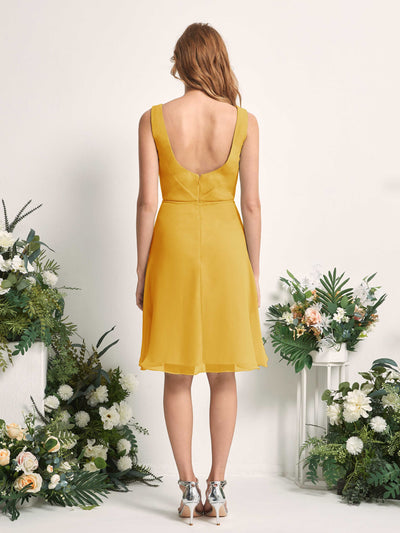 Carlyna Alisha A-Line Mustard Yellow Bridesmaid Dress Knee-Length Sleeveless V-Neck Dress Back View #color_mustard-yellow