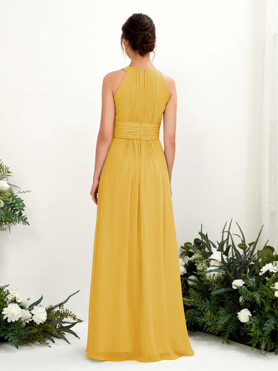 Carlyna Noelle A-Line Mustard Yellow Bridesmaid Dress Maxi Sleeveless Round Neck Dress #color_mustard-yellow