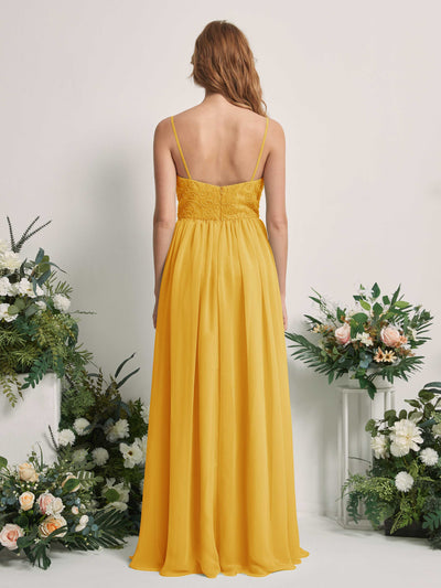 Carlyna Verna A-Line Mustard Yellow Beaded Bridesmaid Dress Maxi Sleeveless Sweetheart Dress #color_mustard-yellow