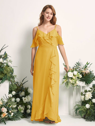 Carlyna Yvette A-Line Mustard Yellow Bridesmaid Dress Maxi Sleeveless V-Neck Dress #color_mustard-yellow