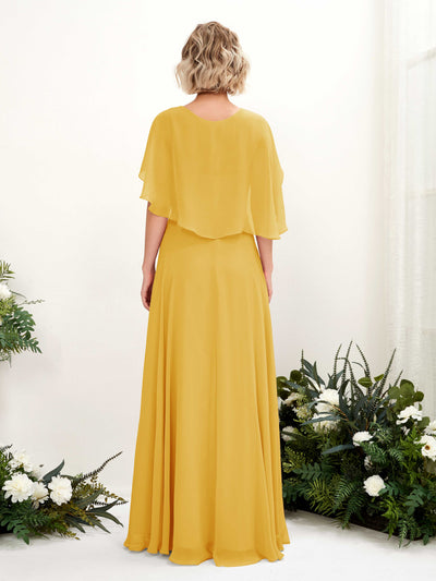 Carlyna Winnie A-Line Mustard Yellow Bridesmaid Dress Maxi Short Sleeve V-Neck Dress #color_mustard-yellow