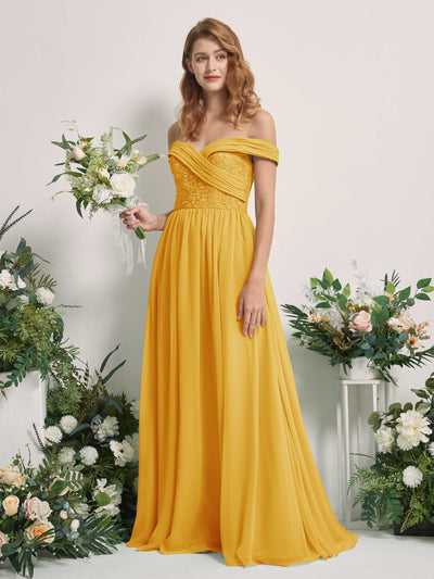 Carlyna Leona A-Line Mustard Yellow Embroidered Bridesmaid Dress Maxi Sleeveless Sweetheart Dress #color_mustard-yellow