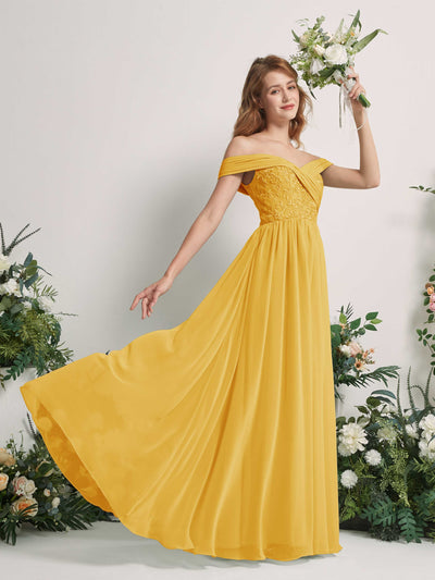 Carlyna Leona A-Line Mustard Yellow Embroidered Bridesmaid Dress Maxi Sleeveless Sweetheart Dress #color_mustard-yellow