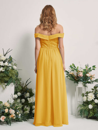 Carlyna Leona A-Line Mustard Yellow Embroidered Bridesmaid Dress Maxi Sleeveless Sweetheart Dress #color_mustard-yellow