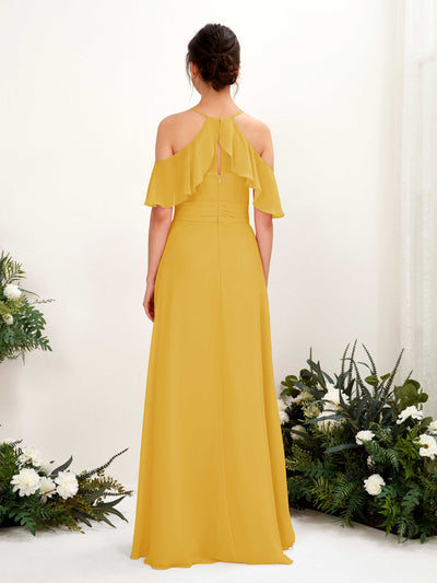 Carlyna Orlane A-Line Mustard Yellow Bridesmaid Dress Maxi Sleeveless V-Neck Dress #color_mustard-yellow