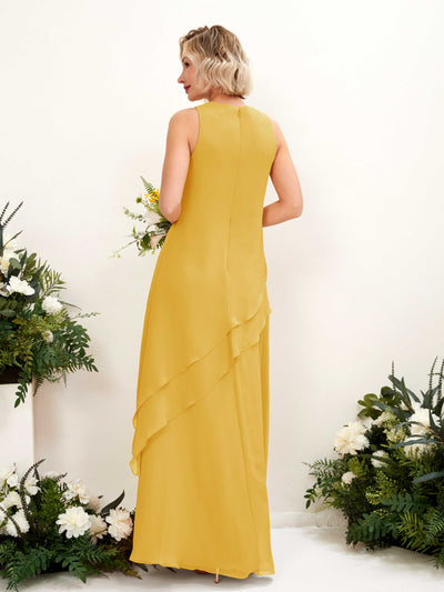 Carlyna Finna Sheath Mustard Yellow Bridesmaid Dress Maxi Sleeveless Round Neck Dress Back View #color_mustard-yellow