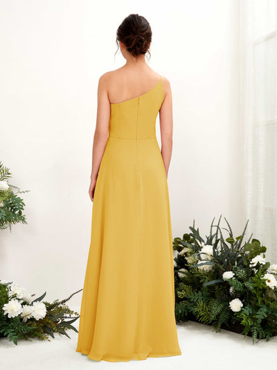 Carlyna Crystal A-Line Mustard Yellow Bridesmaid Dress Maxi Sleeveless One Shoulder Dress Back View #color_mustard-yellow