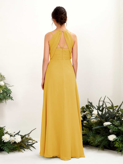 Carlyna Joa A-Line Mustard Yellow Bridesmaid Dress Maxi Sleeveless V-Neck Dress #color_mustard-yellow