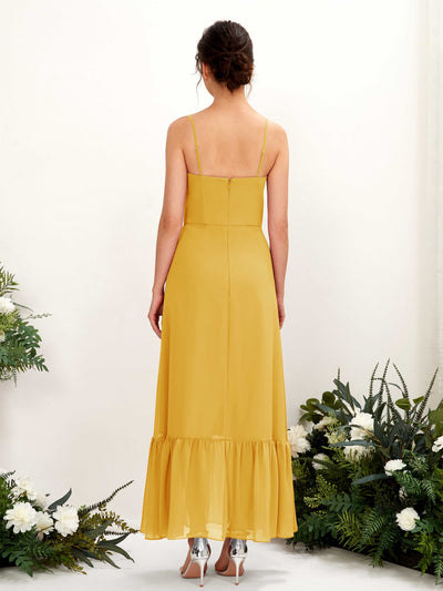 Carlyna Delia Sheath Mustard Yellow Bridesmaid Dress Maxi Sleeveless Spaghetti Strap Dress Back View #color_mustard-yellow