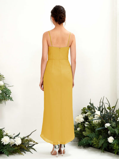 Carlyna Liliane Sheath Mustard Yellow Bridesmaid Dress Midi Sleeveless V-Neck Dress #color_mustard-yellow
