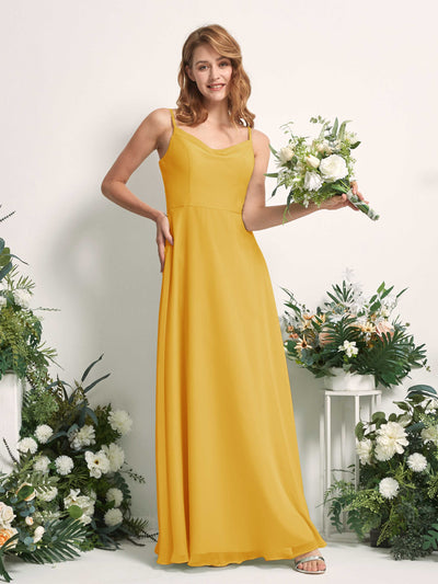 Carlyna Hannah A-Line Mustard Yellow Bridesmaid Dress Maxi Sleeveless Sweetheart Dress Front View #color_mustard-yellow