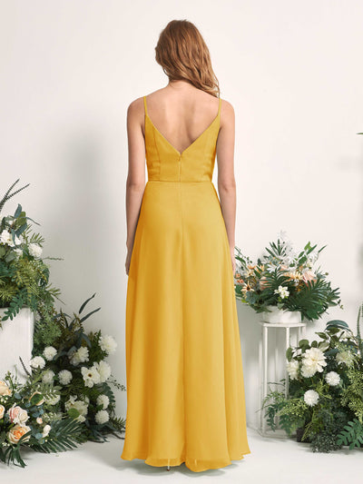 Carlyna Hannah A-Line Mustard Yellow Bridesmaid Dress Maxi Sleeveless Sweetheart Dress Back View #color_mustard-yellow