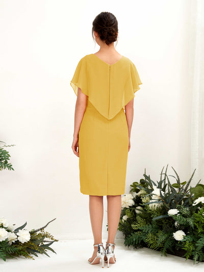 Carlyna Vanessa Sheath Mustard Yellow Bridesmaid Dress Knee-Length Cap Sleeve V-Neck Dress #color_mustard-yellow