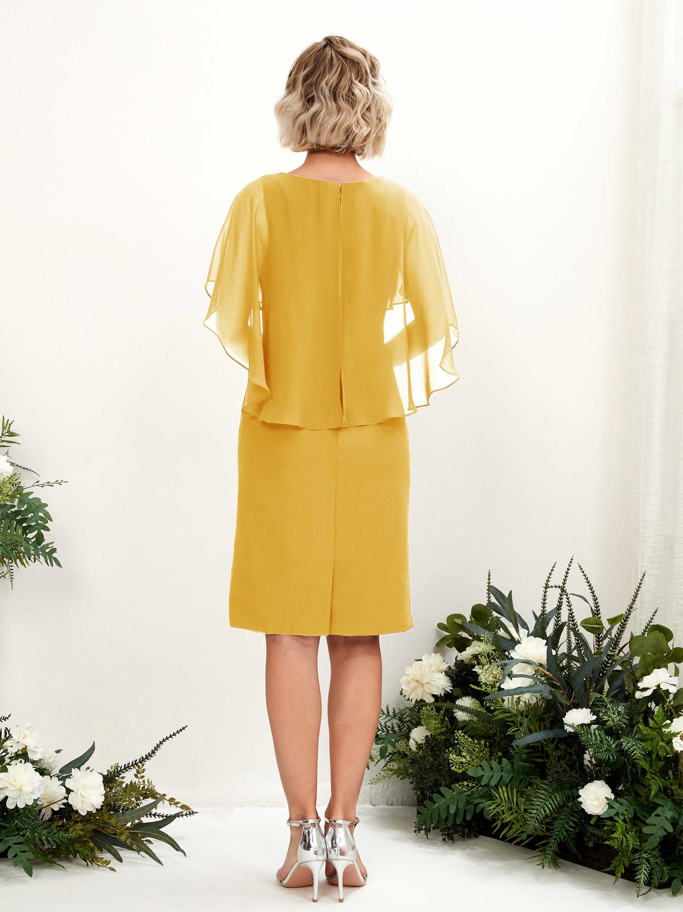V-neck Short Sleeves Chiffon Bridesmaid Dress - Mustard Yellow (81224033)#color_mustard-yellow