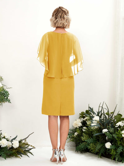 Carlyna Tey Sheath Mustard Yellow Bridesmaid Dress Knee-Length Cap Sleeve V-Neck Dress #color_mustard-yellow