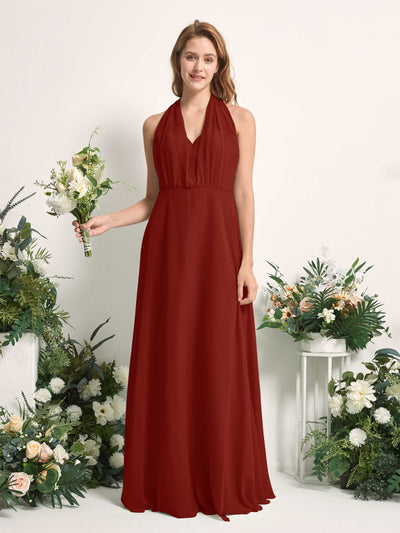 Carlyna Carolyn Convertible Rust Bridesmaid Dress Maxi Sleeveless Sweetheart Dress Front View #color_rust