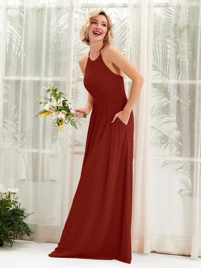 Carlyna Frances A-Line Rust Bridesmaid Dress Maxi Sleeveless Round Neck Dress Front View #color_rust