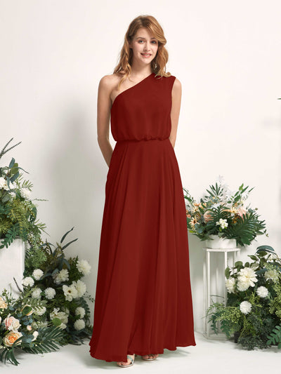 Carlyna Cecily A-Line Rust Bridesmaid Dress Maxi Sleeveless One Shoulder Dress Front View #color_rust