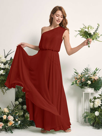 Carlyna Cecily A-Line Rust Bridesmaid Dress Maxi Sleeveless One Shoulder Dress Side View 2 #color_rust