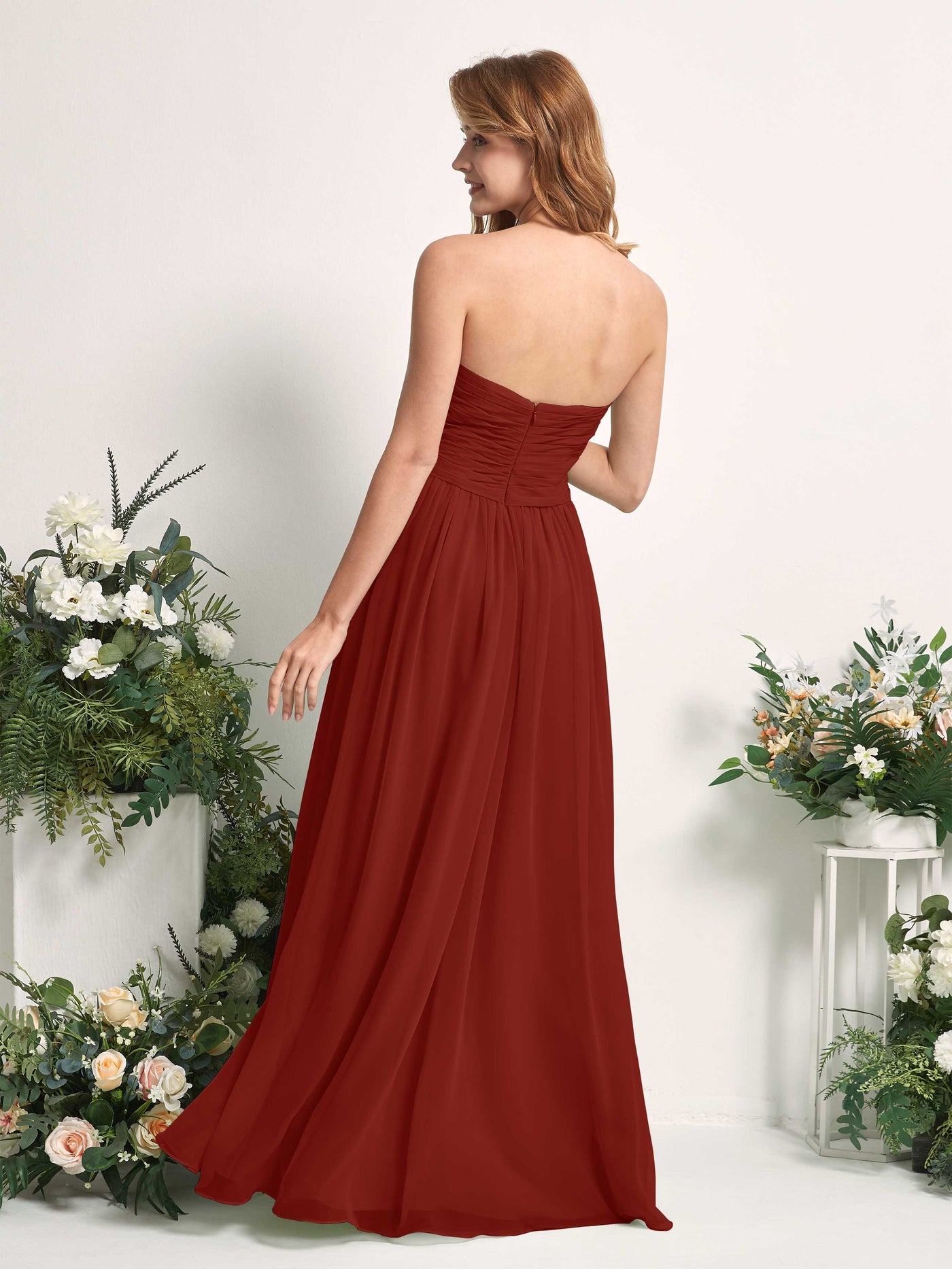Bridesmaid Dress A-line Chiffon Sweetheart Full Length Sleeveless Wedding Party Dress - Rust (81226919)#color_rust