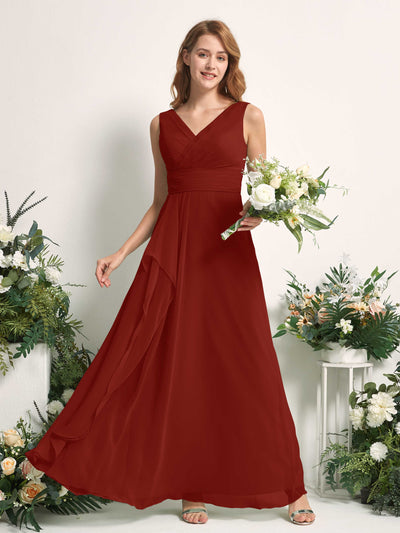 Carlyna Mollie A-Line Rust Bridesmaid Dress Maxi Sleeveless V-Neck Dress #color_rust