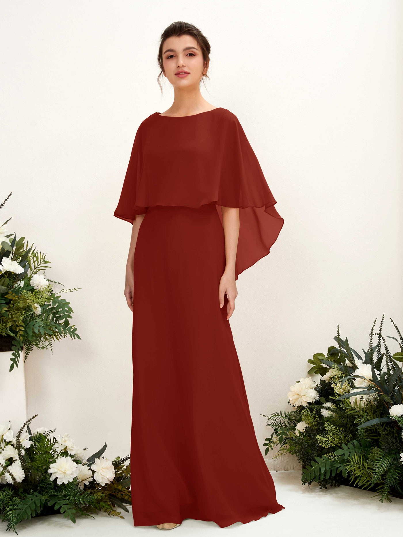 A-line Bateau Sleeveless Chiffon Bridesmaid Dress - Rust (81222019)#color_rust