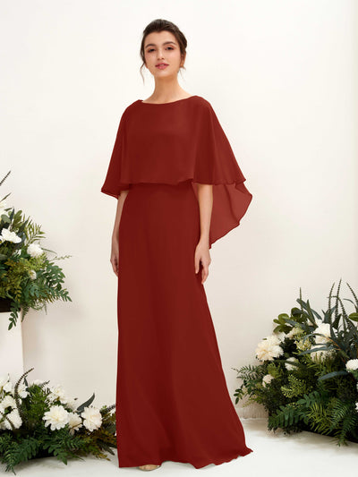 Carlyna Savin Sheath Rust Bridesmaid Dress Maxi Cap Sleeve Boat Neck Dress #color_rust