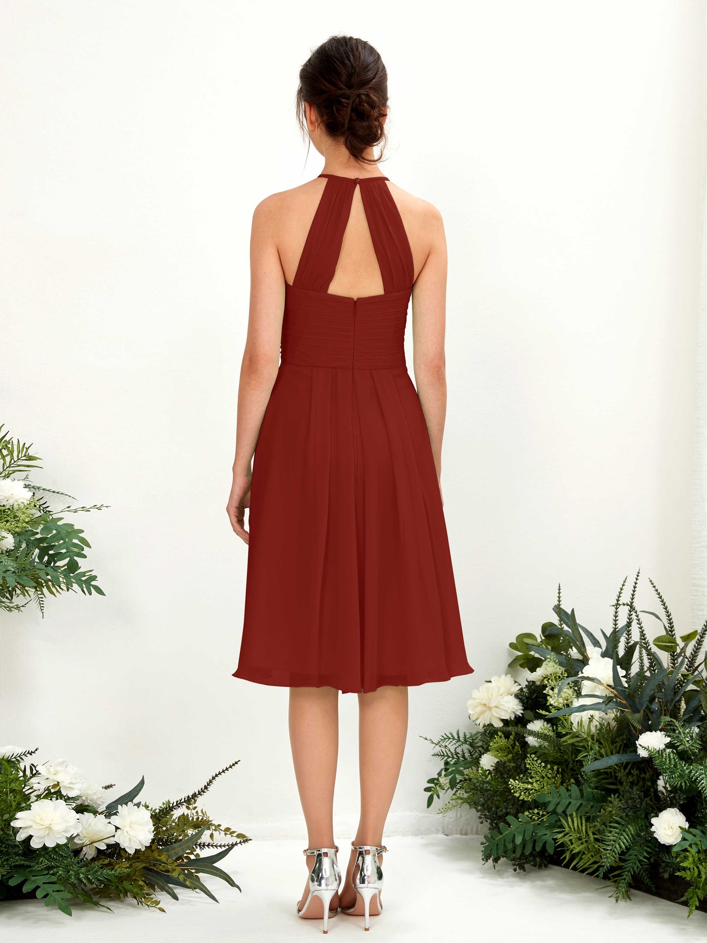 A-line Halter Sleeveless Chiffon Bridesmaid Dress - Rust (81220419)#color_rust