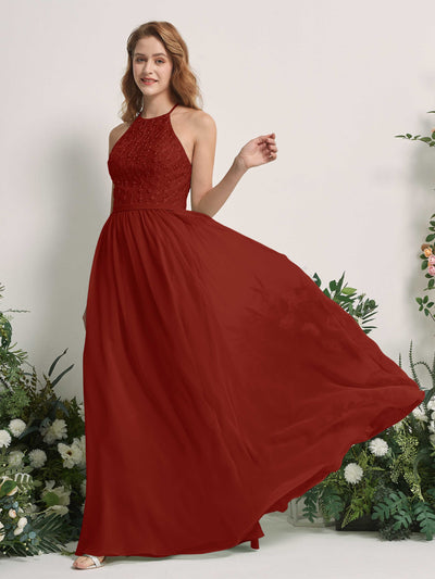 Carlyna Denise A-Line Rust Embroidered Bridesmaid Dress Maxi Sleeveless Round Neck Dress Side View 2 #color_rust